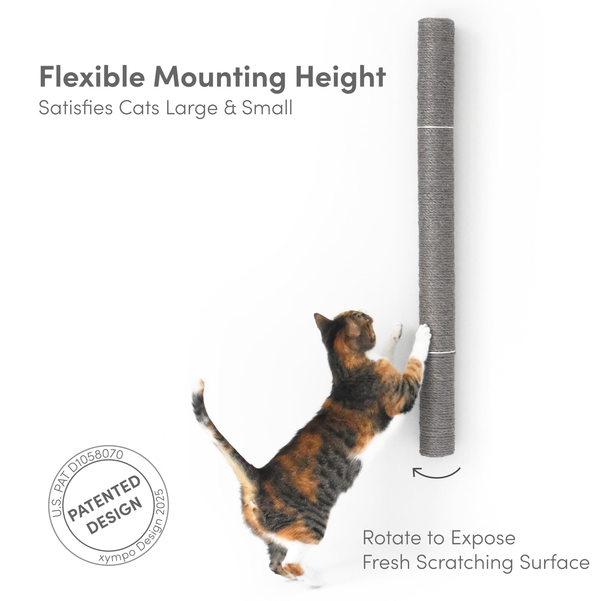 xympo Rascador para gatos montado en la pared de 34 pulgadas, poste rascador de sisal, color gris