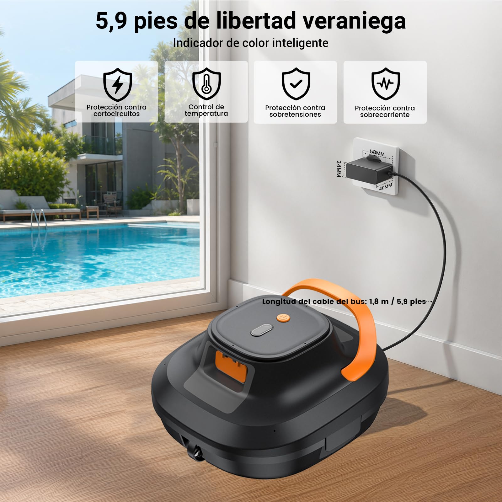 Bouge Limpiafondos Piscina Adaptador Cargador Compatible con Coasteering Planet/Planet Pro Robot Limpiafondos Piscina Sustitución Cargador Cable para Robot Piscina