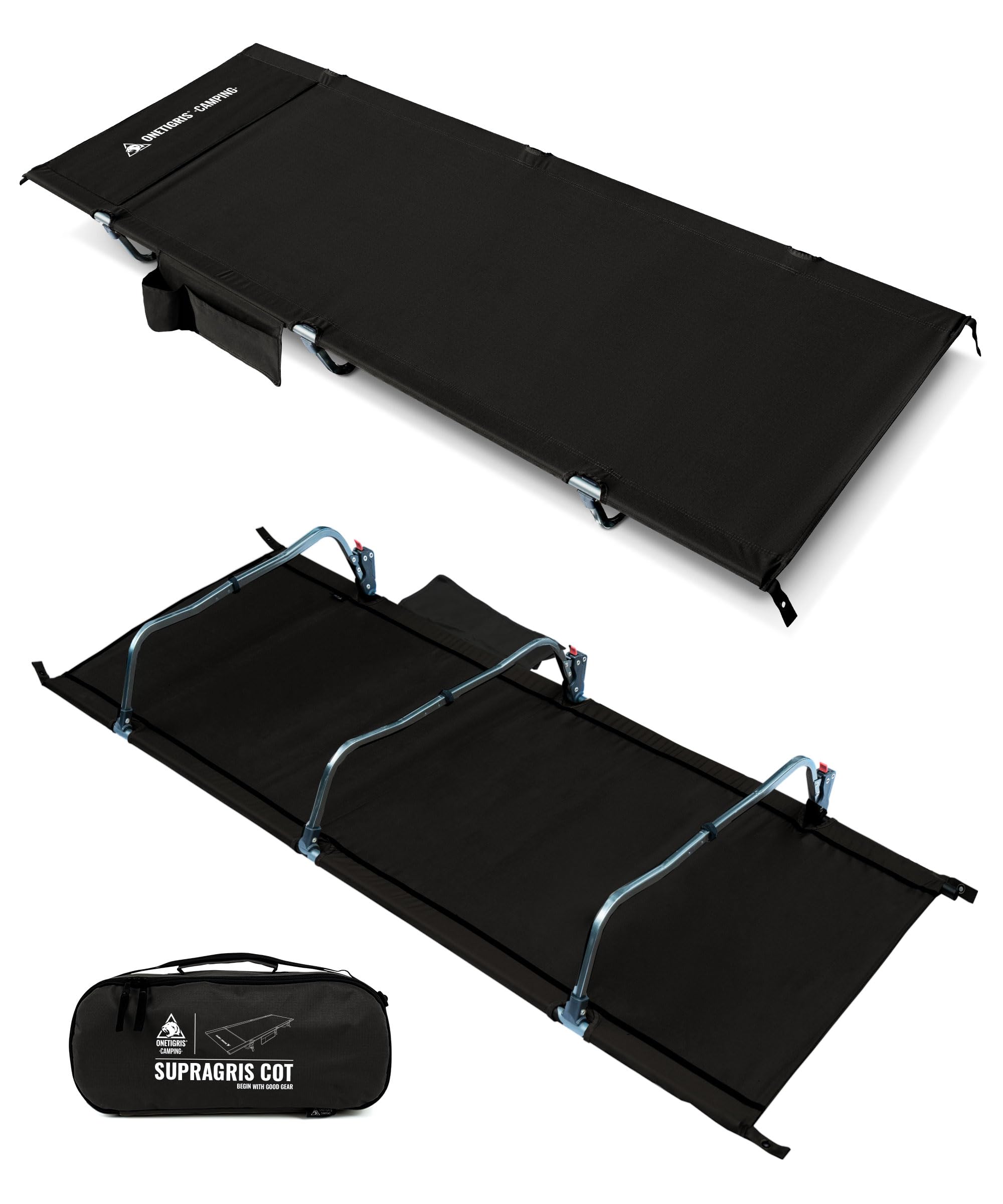 OneTigris SUPRAGRIS Feldbett klappbar, tragbar Campingbett faltbar leicht, Klappbett Camping bis 180 kg für Zelt, Outdoor, Reisen, Garten, Büro(190 × 70 × 18 cm)