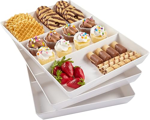 Miniatura 9 de US Acrylic Avant Bandeja apilable de plástico de 3 secciones de 15 x 5 pulgadas color blanco juego de 4 aperitivos charcuterías alimentos aperitivos