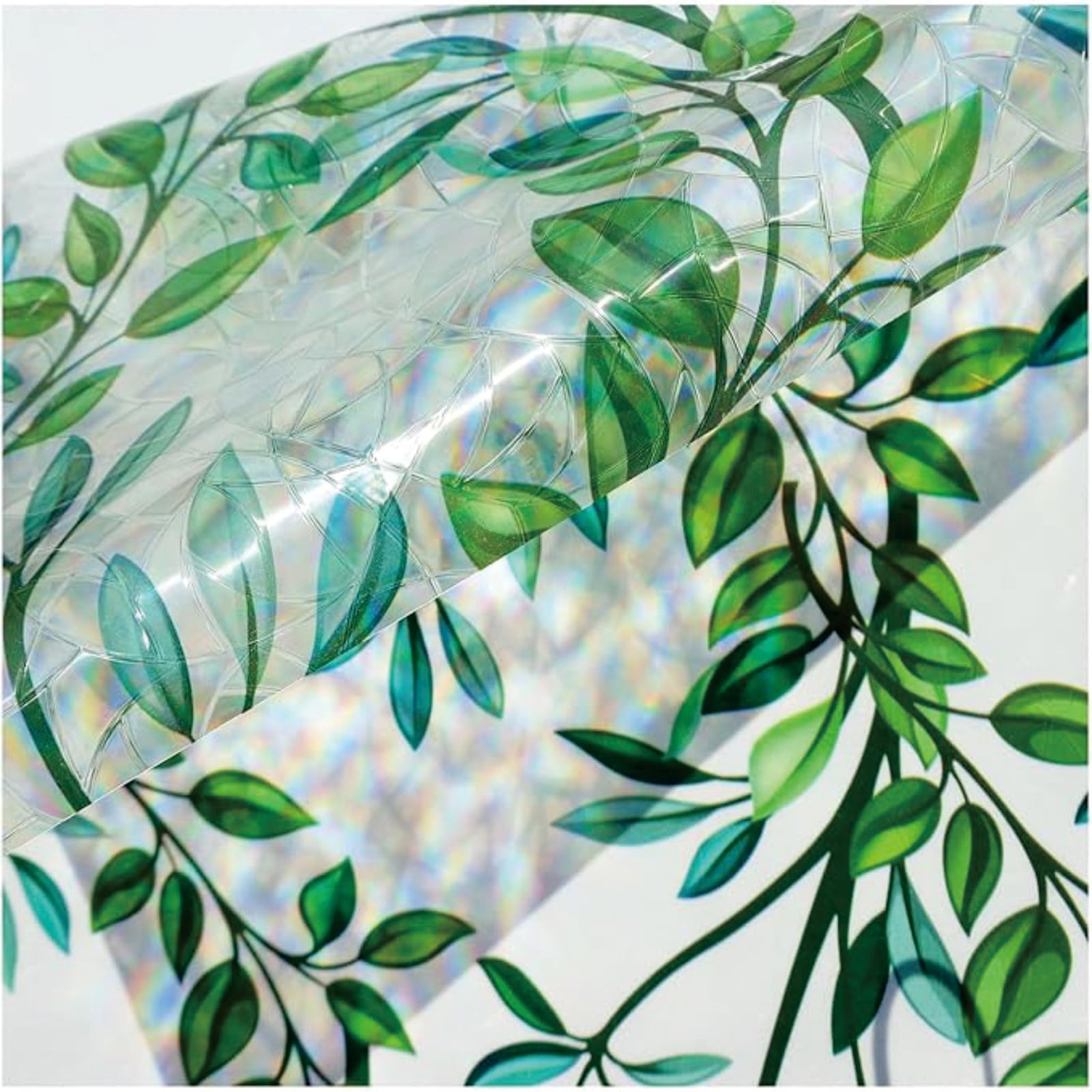 Stained Glass Window Film 65 x 260 cm Blocks UV Static Cling No Glue Removable Heat Cotrol, Privacy Protection, Window Film Privacy Self Adhesive for Kitchen, Leaves