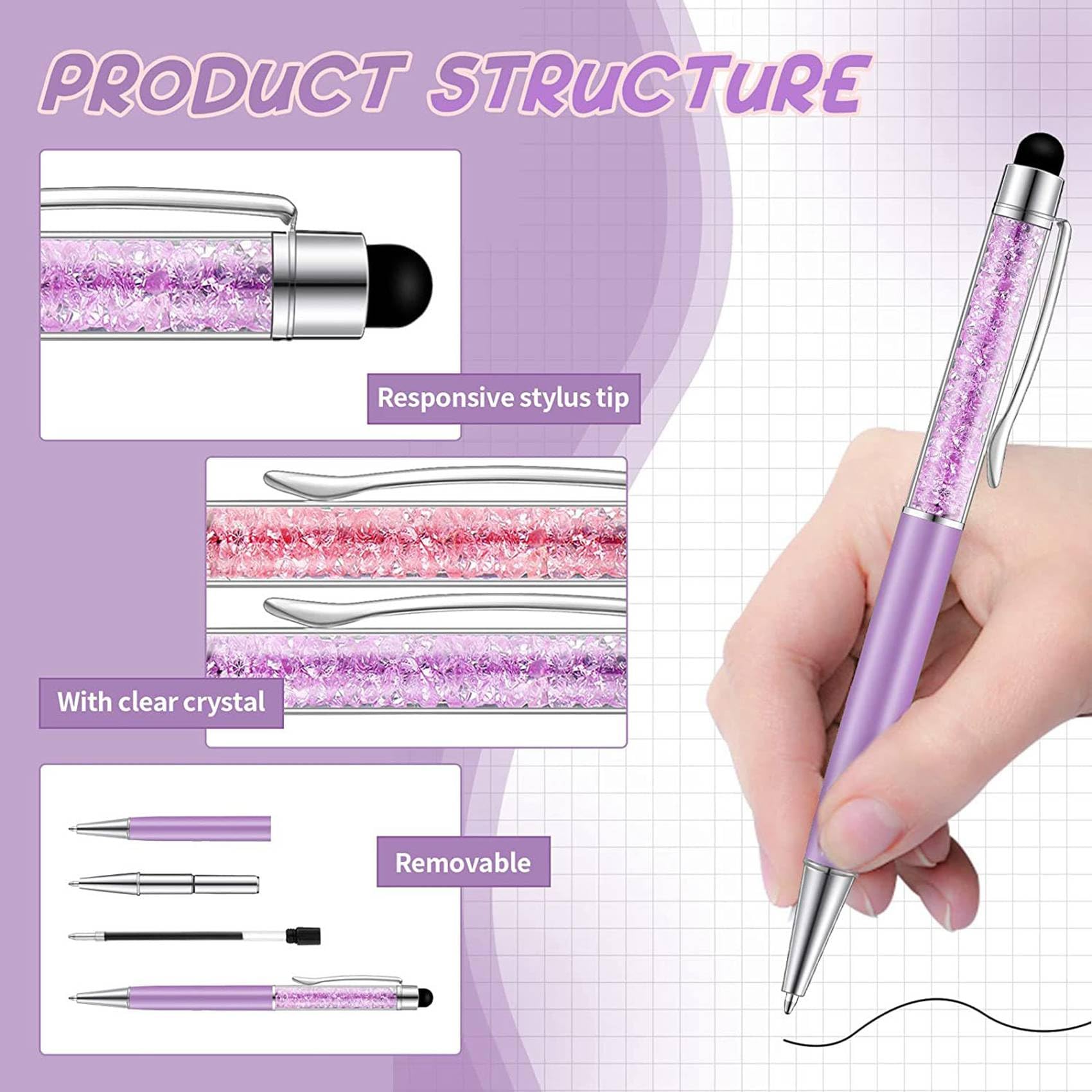 80Pcs Penna Un Sfera di Bulk Shiny 2 Nel 1 Slim Crystal Screen Stilo Penna Un Sfera Con Inchiostro Gel Nero Con Glitter