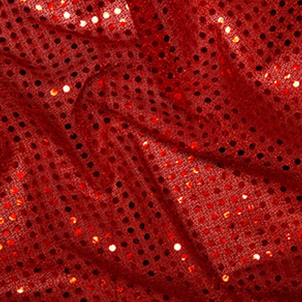3mm Sequin Fabric Sparkly Stretch Metallic Jersey (Per metre) (Red)