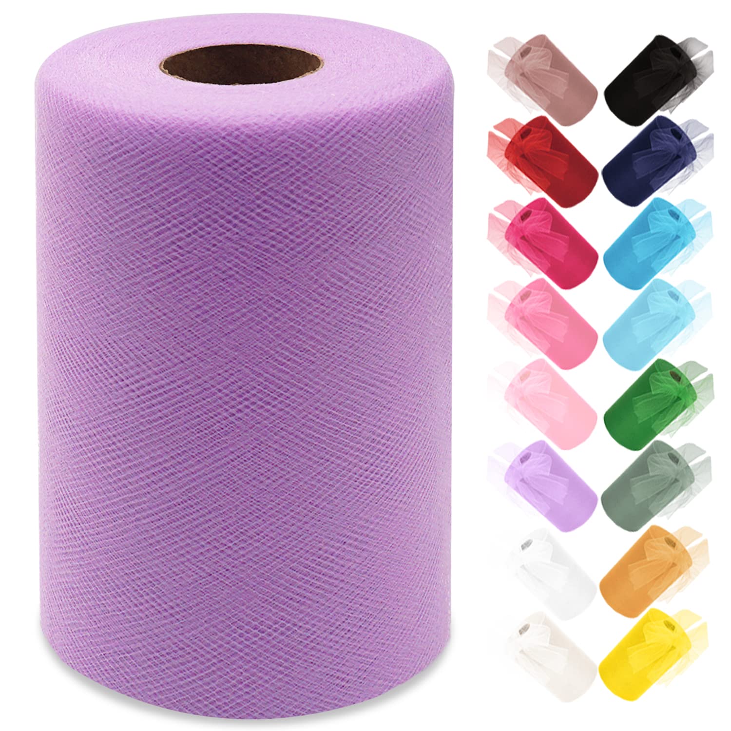 Ableme Deco Tulle Fabric Roll 6 Inches x 100 Yards (15cm x 91m) Tulle for Tutu Dress Pom Poms Gift Wrapping Baby Shower Wedding Decor (Lavender)