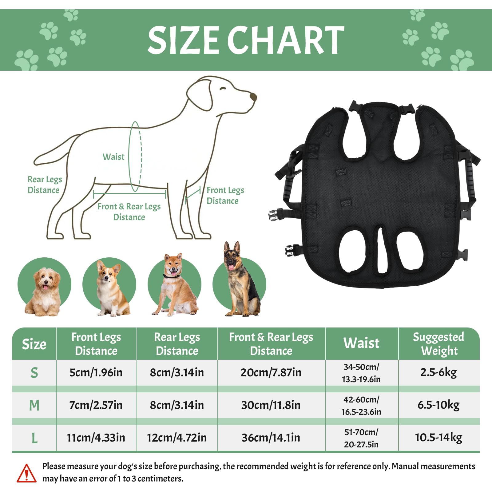 Harnais de Transport pour Chien, Sac à Dos d'urgence pour Chien, Sangle de Transport avec Poignée pour Chiens Âgé, Aide-escalier pour Chiens Handicapés Blessés (L)