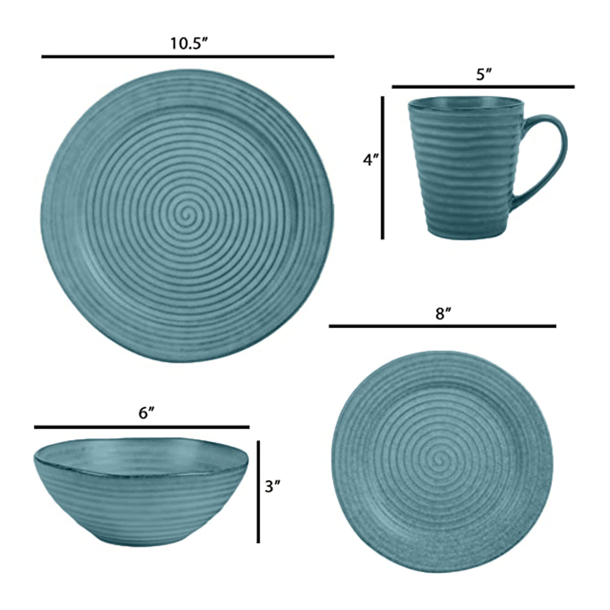 Elanze Designs Uroczy elegancki prążkowany nowoczesny wygląd ceramiki ceramicznej kamionka talerz talerz kubek i miska kuchnia naczynia zastawa obiadowa 16-częściowy zestaw – serwis dla 4 osób,