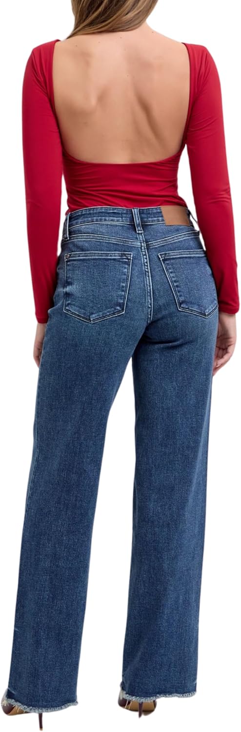 Judy Blue Mid Rise Vintage Dark Wash Wide Leg Jeans Inseam 32" - Image 4