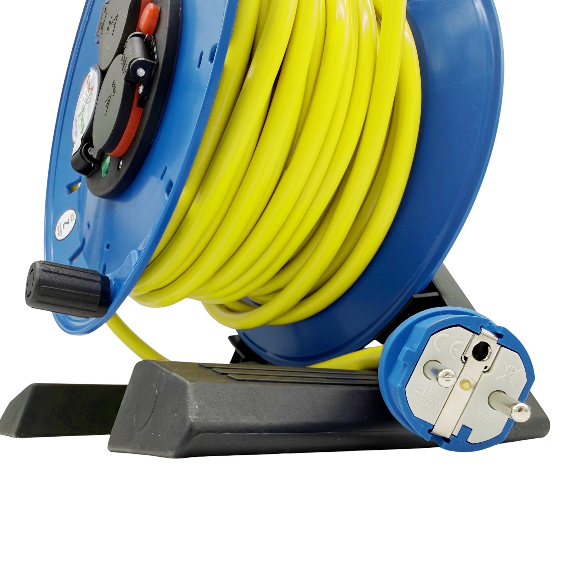 Kunststoff Schuko Kabeltrommel 230V IP44 Stromkabel H07BQ-F 3x2,5mm² in gelb 25m
