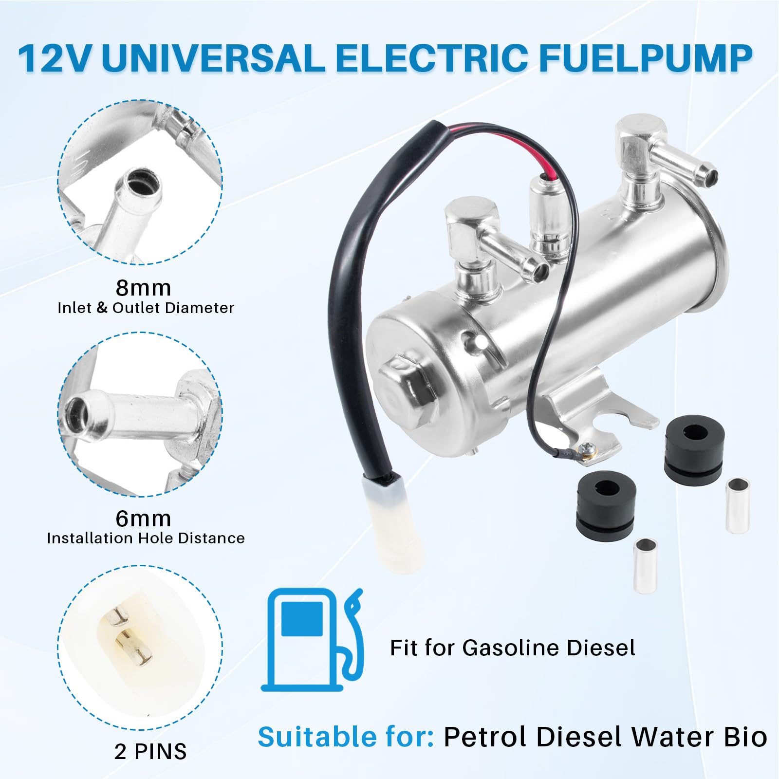 Pompa carburante elettrica 12V di ricambio per auto a benzina, diesel, acqua, bio, furgone, pompa carburante universale per benzina e diesel