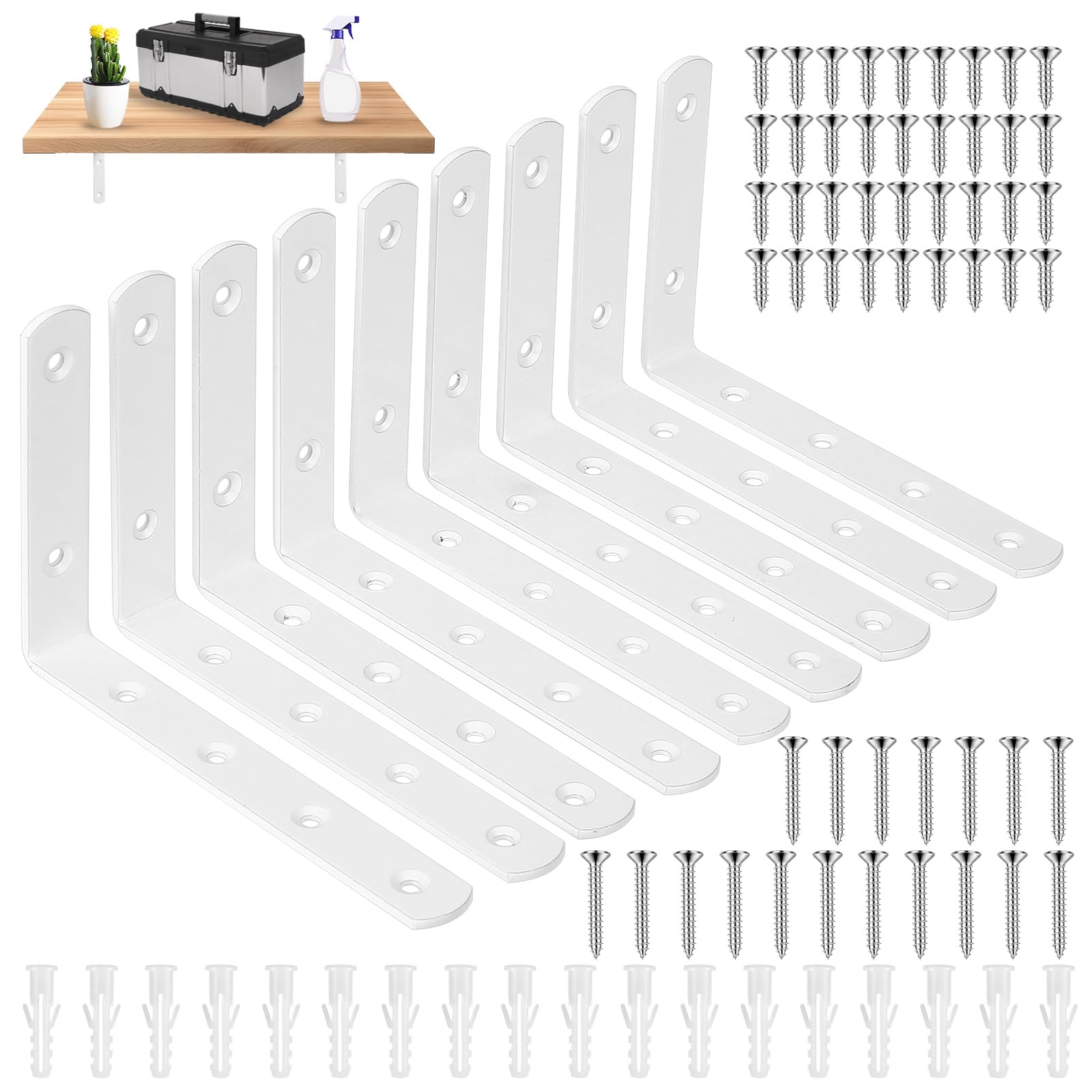 9 Pcs Soporte Estanteria Pared Blancos, 150mm Soporte Baldas Pared Metalica, Soportes para Estanterías, Soportes en L para Estantes, Escuadras para Estanterias, Soporte para Baldas de Madera
