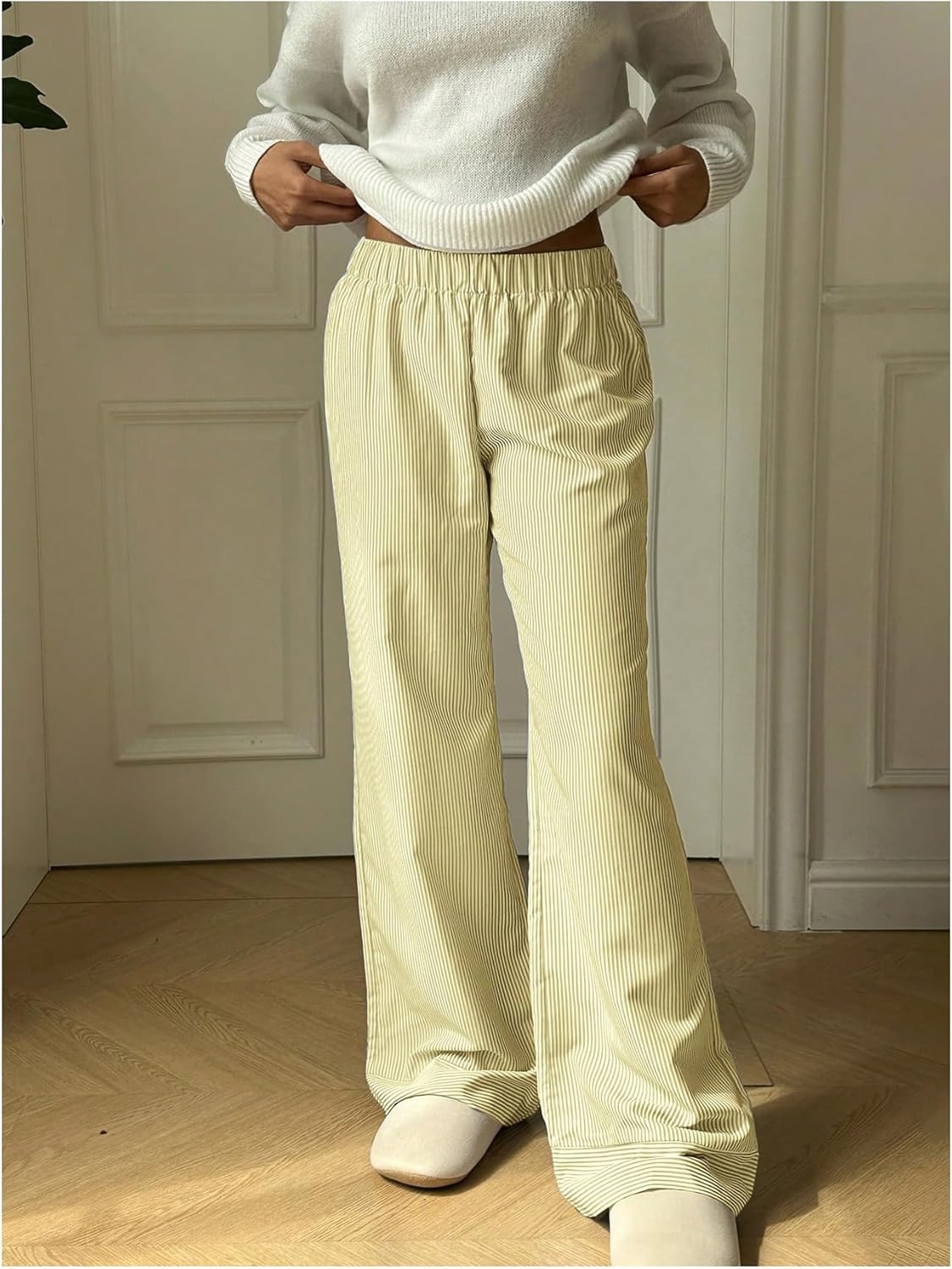 GORGLITTER Women's Striped Baggy Pants Wide Leg High Waisted Cute Trendy Dressy Casual Trousers Lounge Pants - Image 2