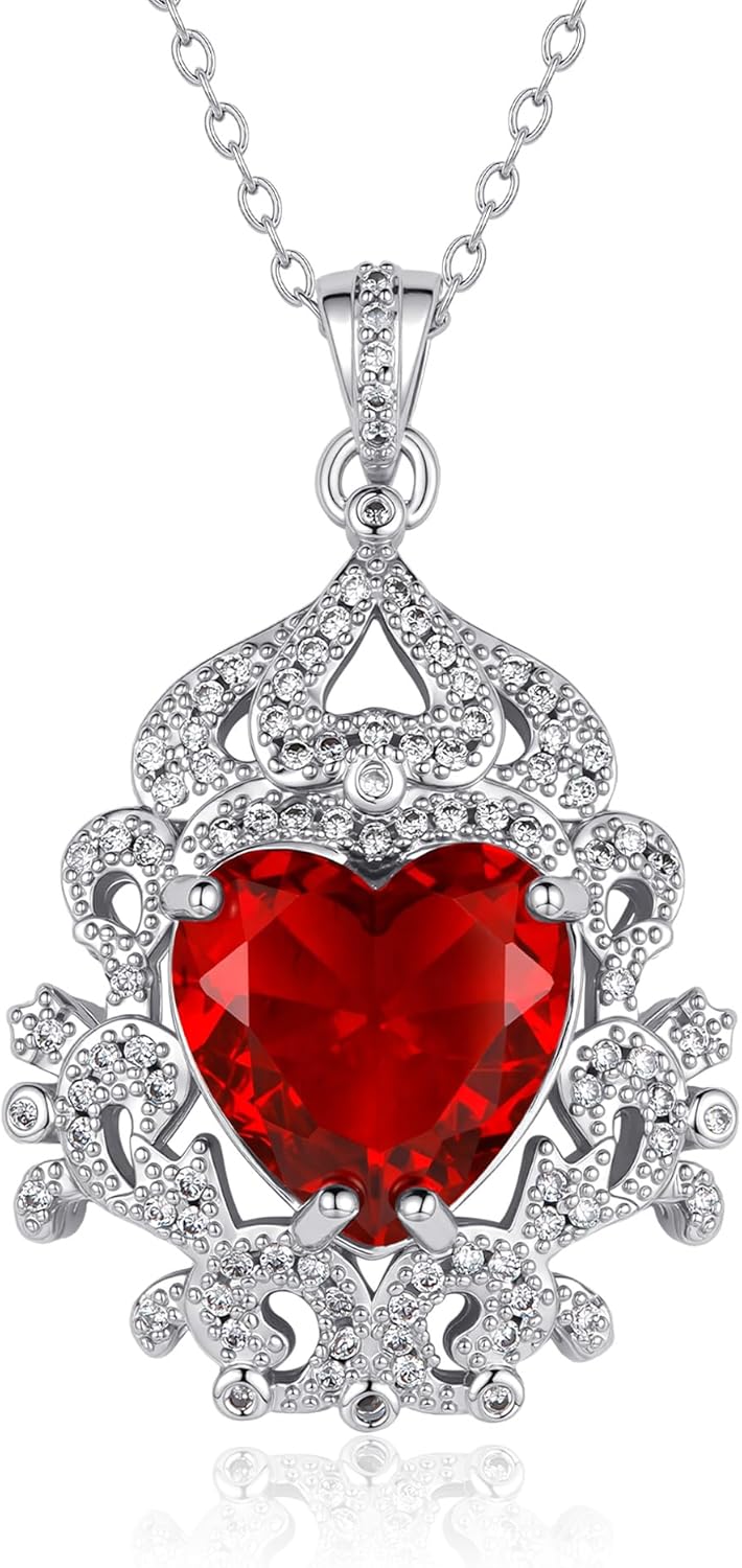 Lolitta Valentine's Day Birthday Mothers Day Gifts large Red Heart Pendant Necklaces For Women, 18k White Gold Plated 18+2 Inch Adjustable Chain, Dainty Jewelry Rose Gifts Set, For women mom her