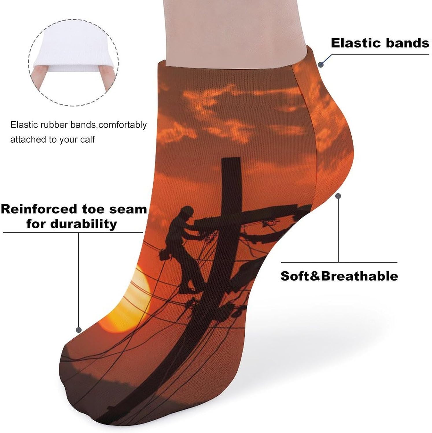 Electrician Lineman Silhouette Socks for Men Women 5 Pairs Ankle Socks