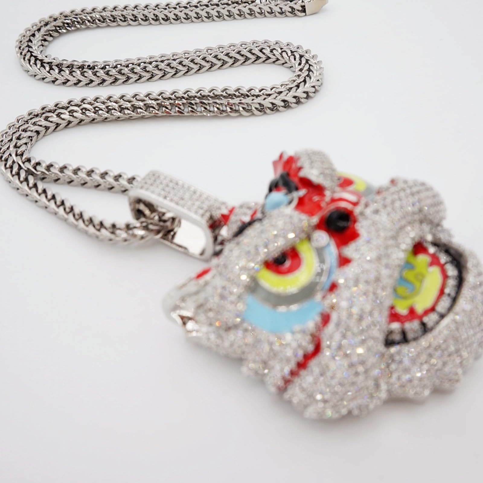 ICEDIAMOND Iced Out Bling collana per gli uomini Hip Hop oro bianco 14 K CNY Leone Sveglio CZ Diamante Ciondolo & Solido Franco Square Box Link Chain Collana