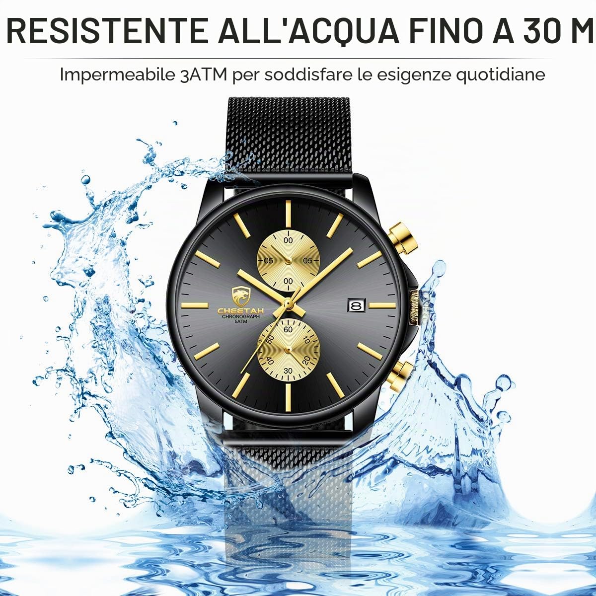 GOLDEN HOUR Orologi da polso da uomo, alla moda, sportivi, analogici, al quarzo, in acciaio inox, impermeabile, cronografo, data automatica