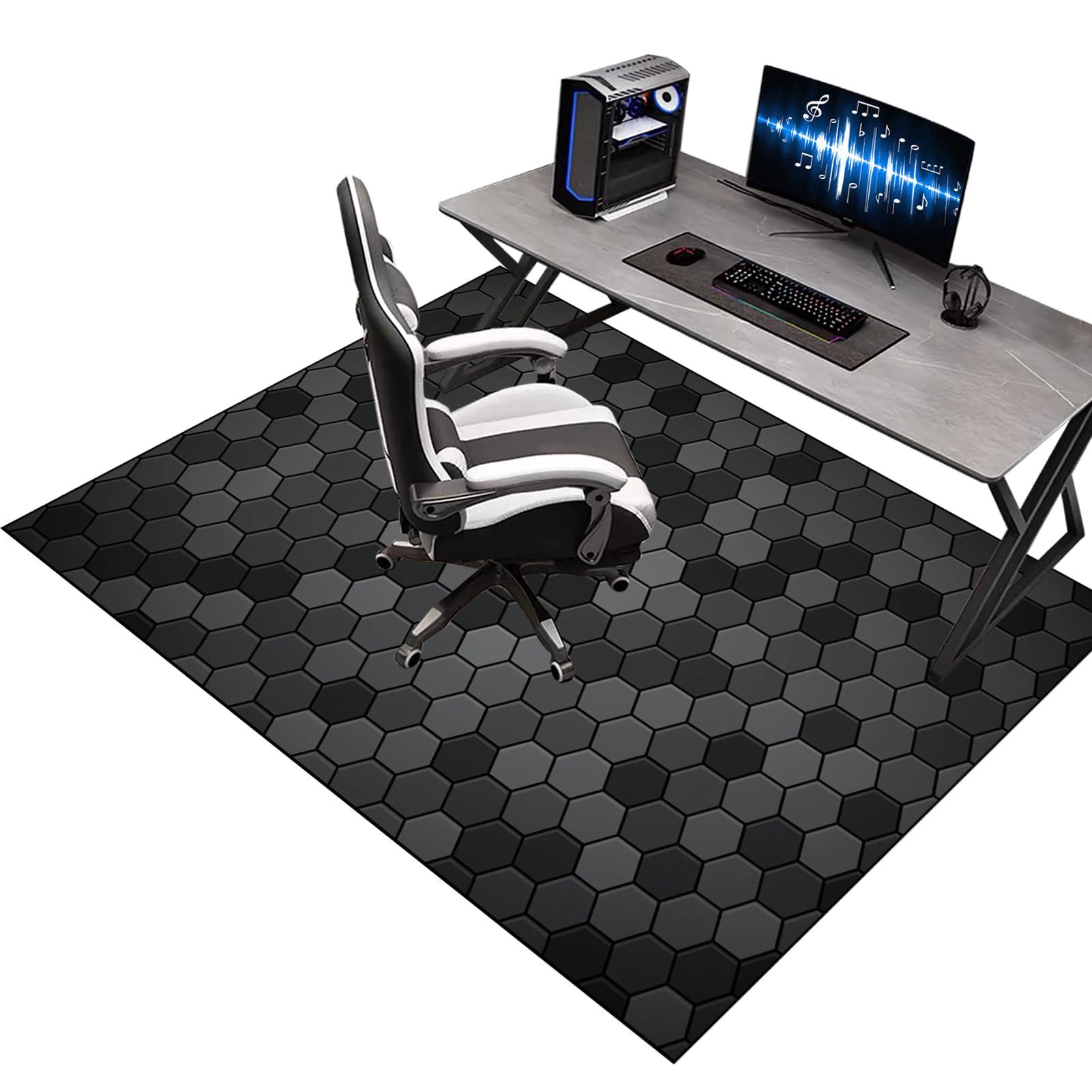 Gamingstoelmat, antislip, beschermt de vloer,bureaustoelmat 130 x 190 cm, vloermat, stof, vloermat voor kantoor, houten vloer, tegelbeschermingsmat