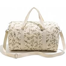 Quilted Duffle Bag, Floral Pattern Quilted Weekender Bag with Handle and Strap, Cute Duffle Tote with Pocket and Zipper for Women Travel Hospital, Diaper, Gym 18.9x11