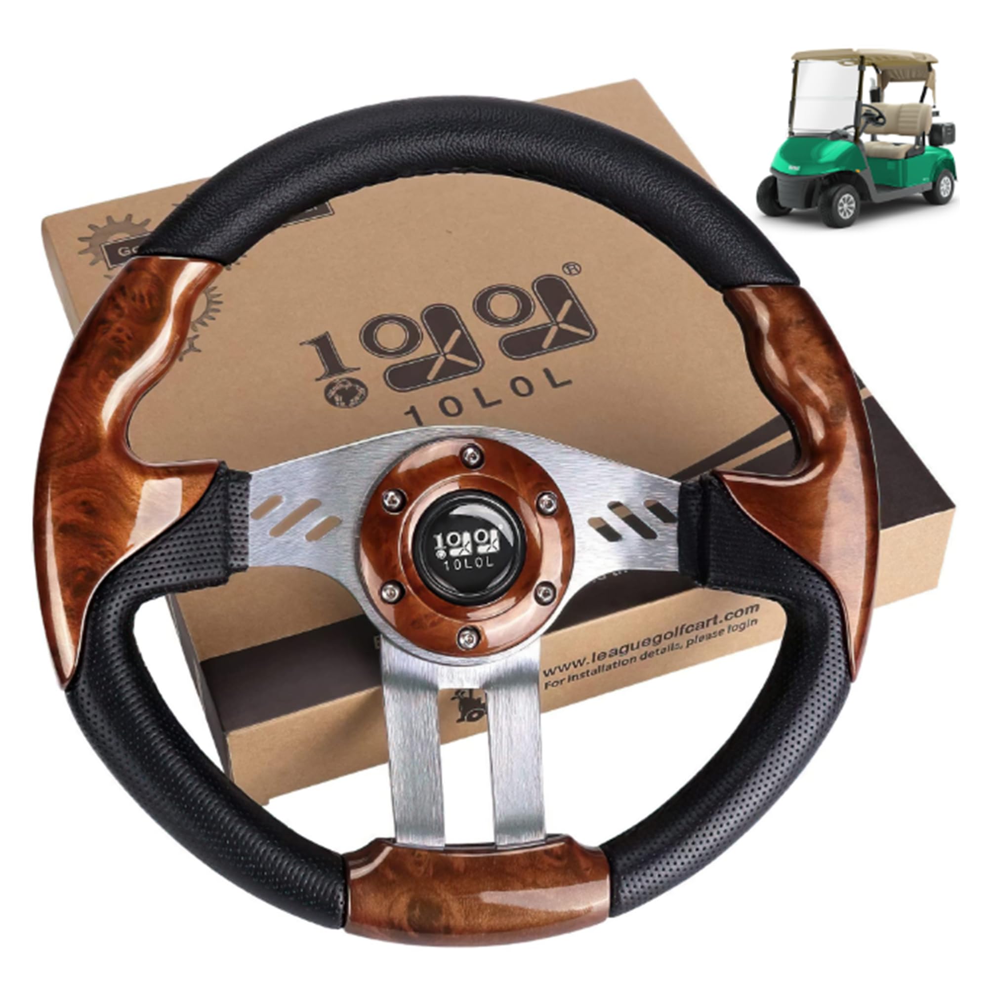10L0L Golfwagen-Lenkrad, universelles Design, passend für Yamaha, EZGO RXV & TXT, Club Car DS, Club Car Precedent Tempo, die meisten Golfwagen (dunkelbraun)