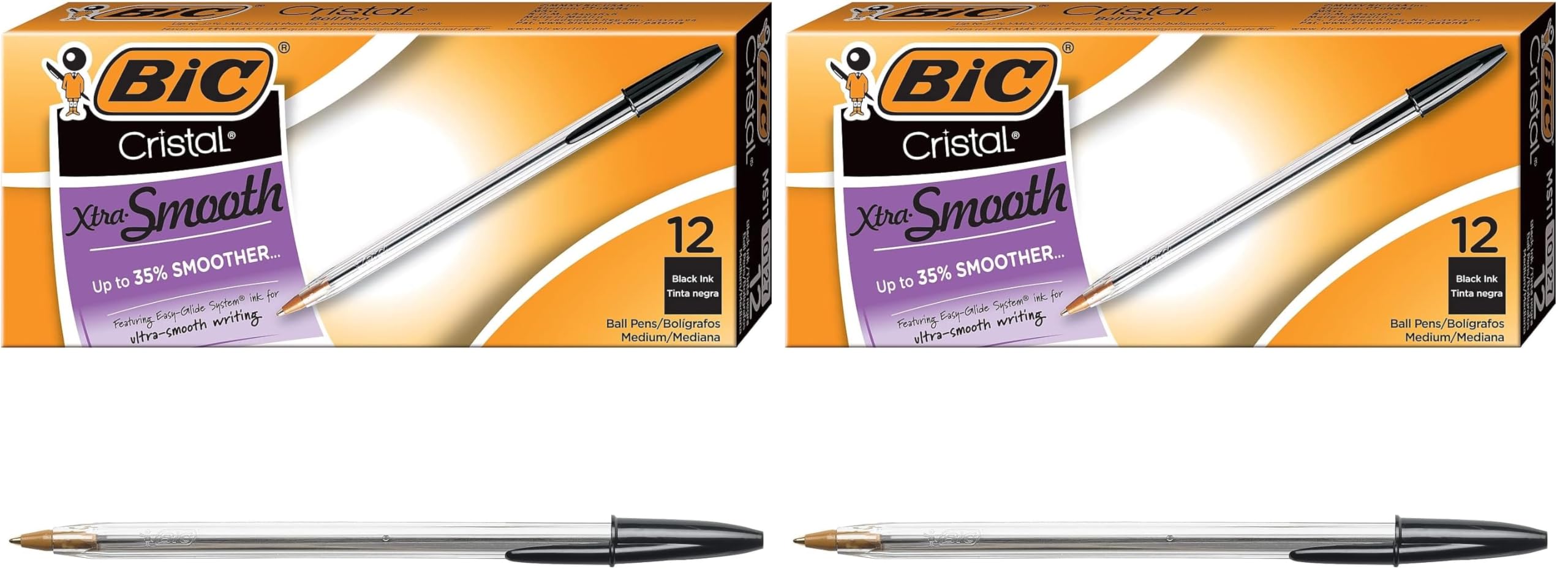 BIC Cristal Xtra Smooth Black Ballpoint Pens, Reliable Medium Point (1.0mm), 12-Count Pack (Pack of 2)