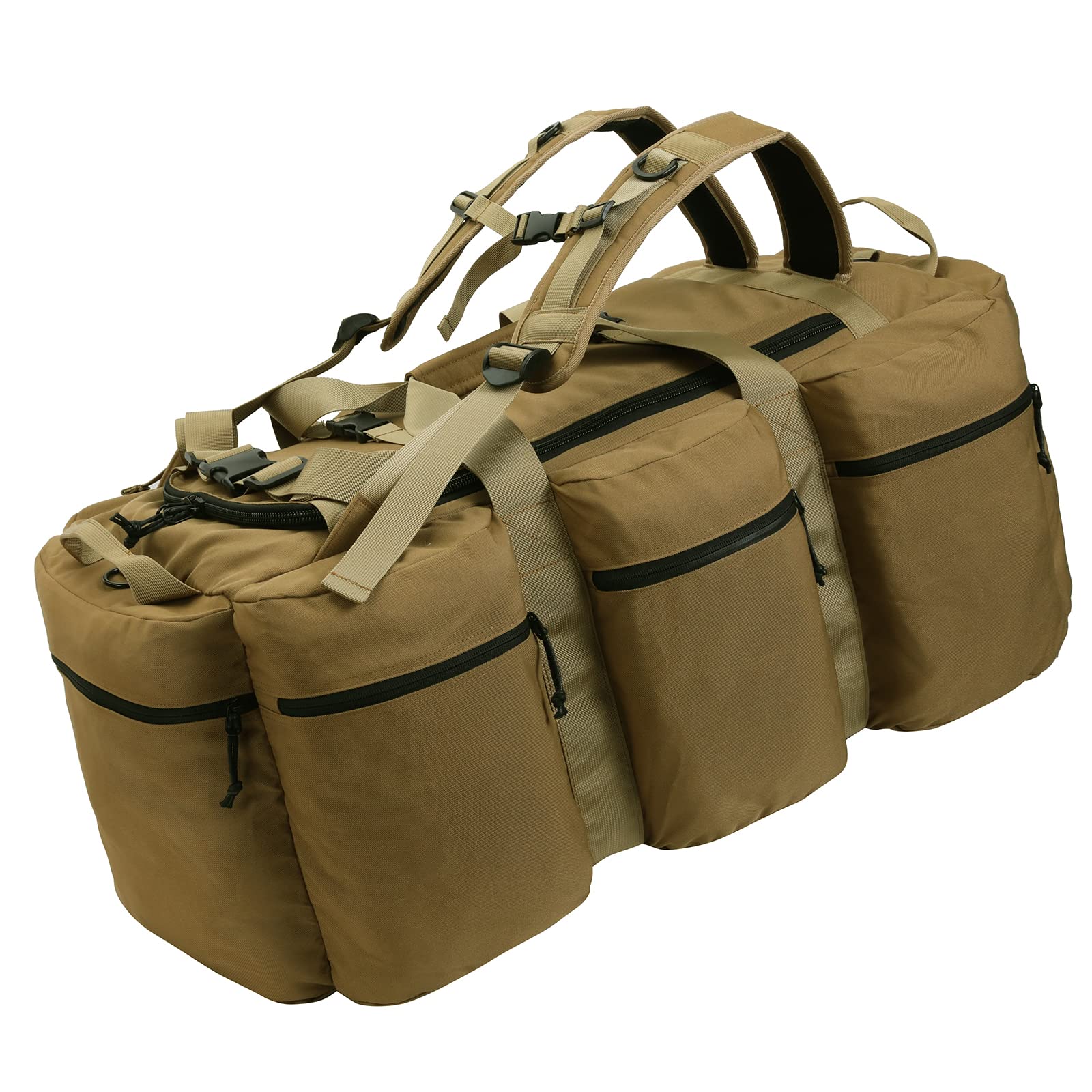 CECKQUE105L Extra Large Size Heavy Duty Duffle Bag for Men, Military Style Large Duffel Bag With Detachable Straps for Travel Camping Storage Tan