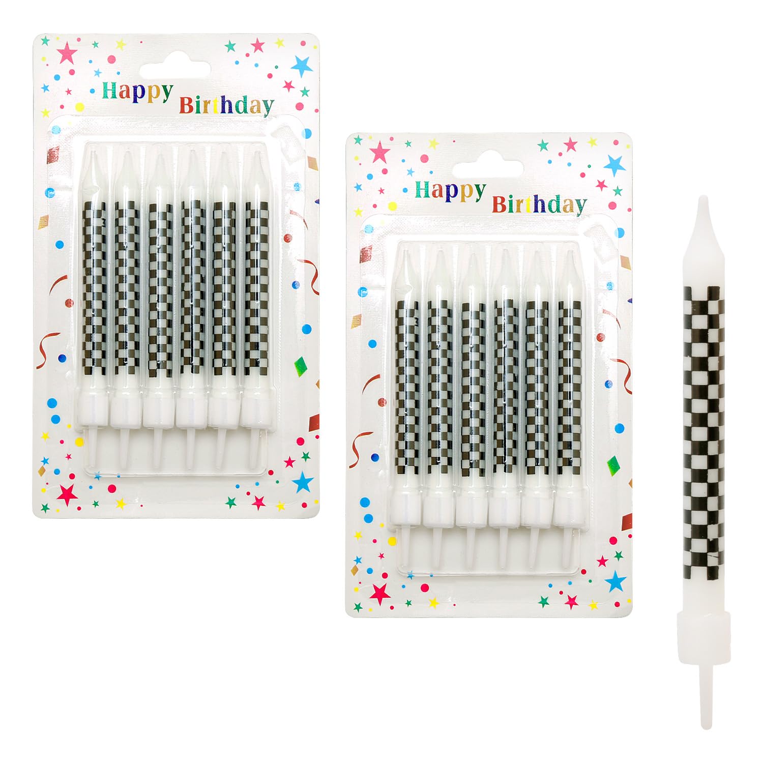 Gaomumu Black,White 12Pcs Racing Cars Themed Sparkler Candles, Checkered Black And White Birthday Cake Decoration, Novelty Decorative Candles Suitable For Various Celebration Occasions.