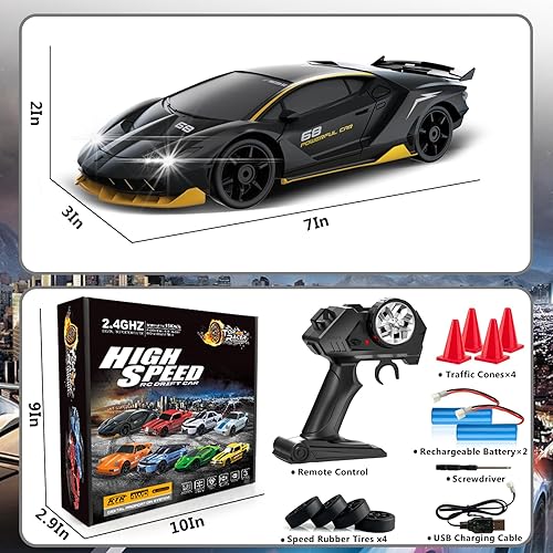 Miniatura 6 de Coche de control remoto RC Drift Car 2.4GHz 124 4WD 15KMH de alta velocidad de carreras de coche deportivo con luces LED, neumático de deriva de