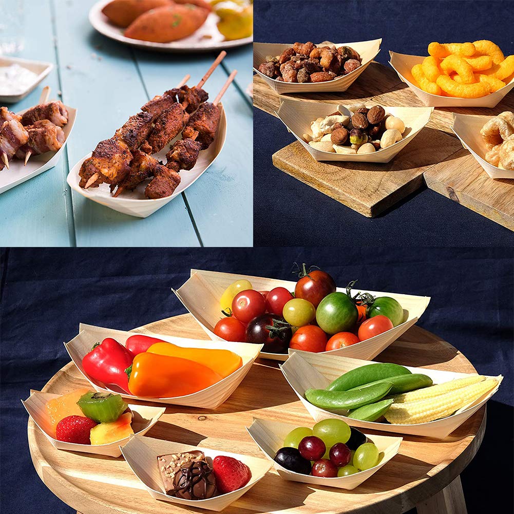 Nesloonp Wood Boats Finger Food Tableware Snack Bowl Wooden Boats