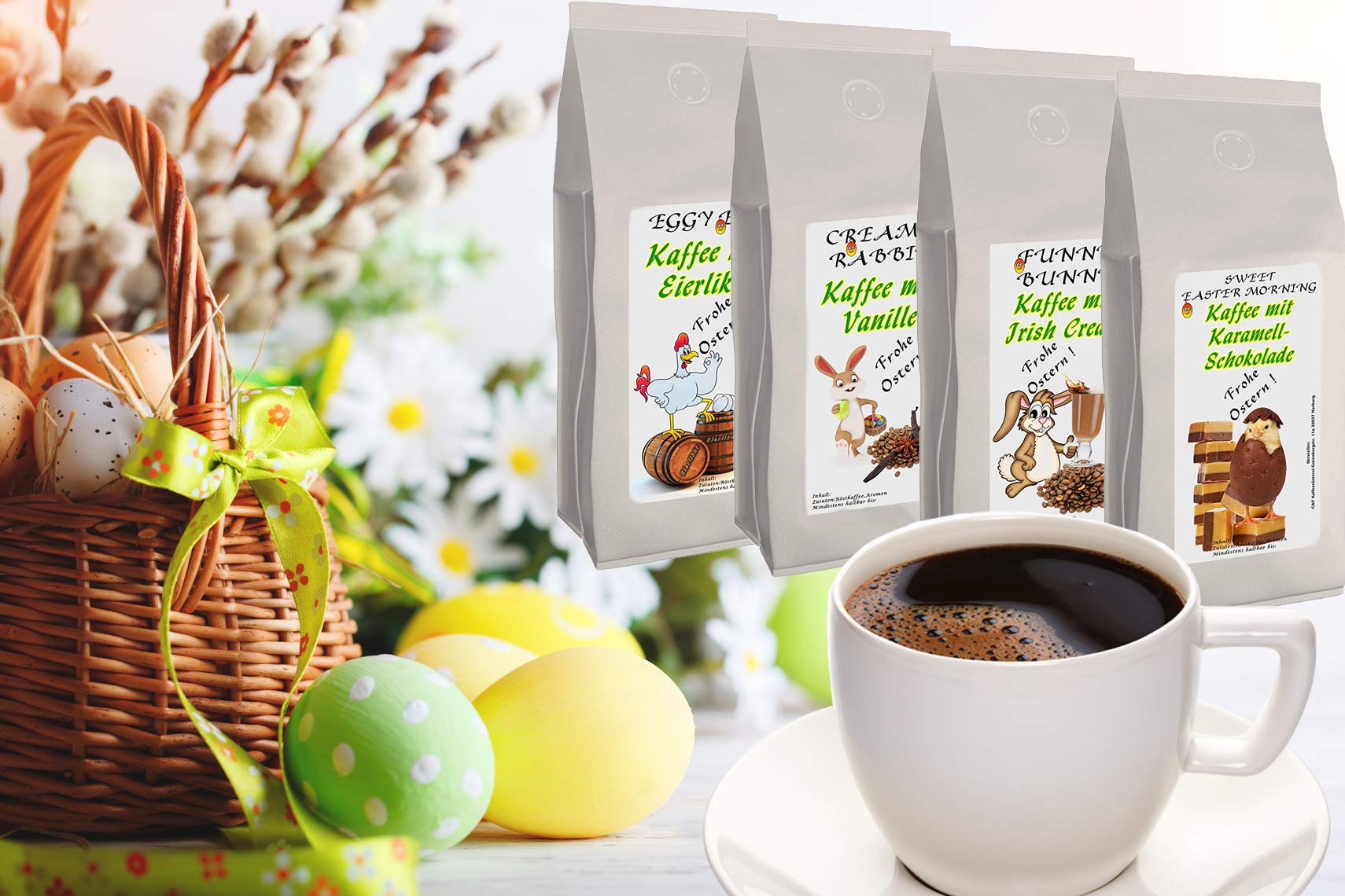 C&T – Oster Kaffee-Geschenkset mit 4 x 200 g aromatisierten Röstkaffees in Geschenkbox (Ganze Bohnen)