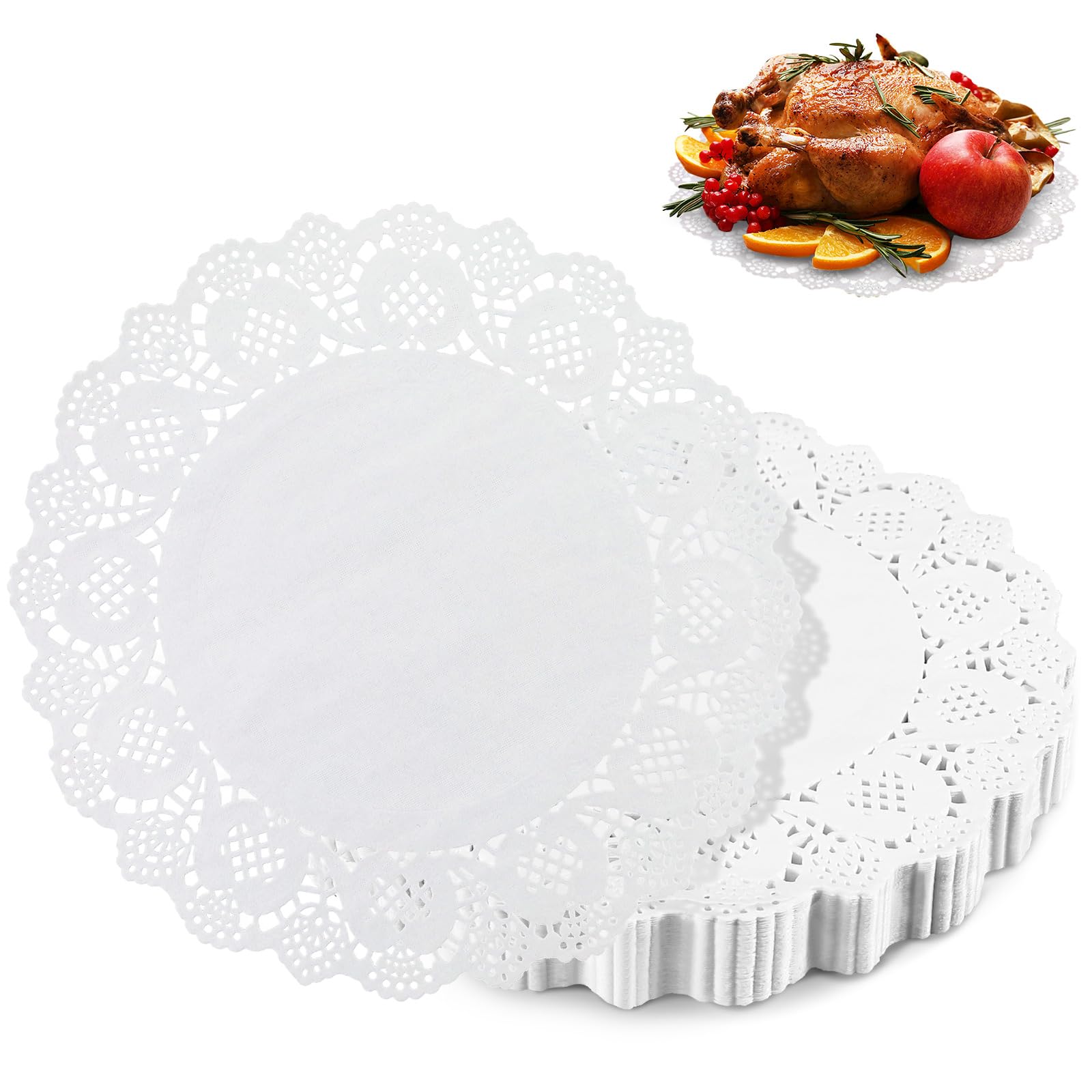 Napperons en papier ronds avec motif dentelle blanche de 30 cm pour buffets et desserts