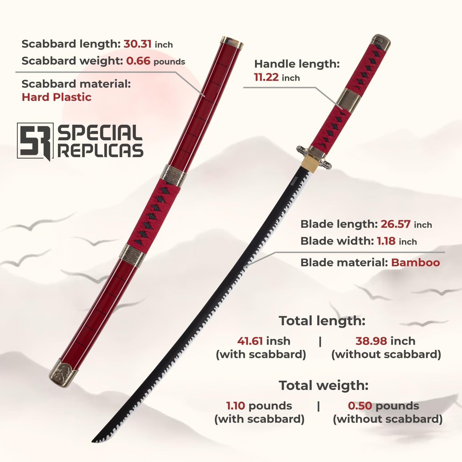 57 SPECIAL REPLICAS Roronoa Zoro Katana drewniany miecz 105