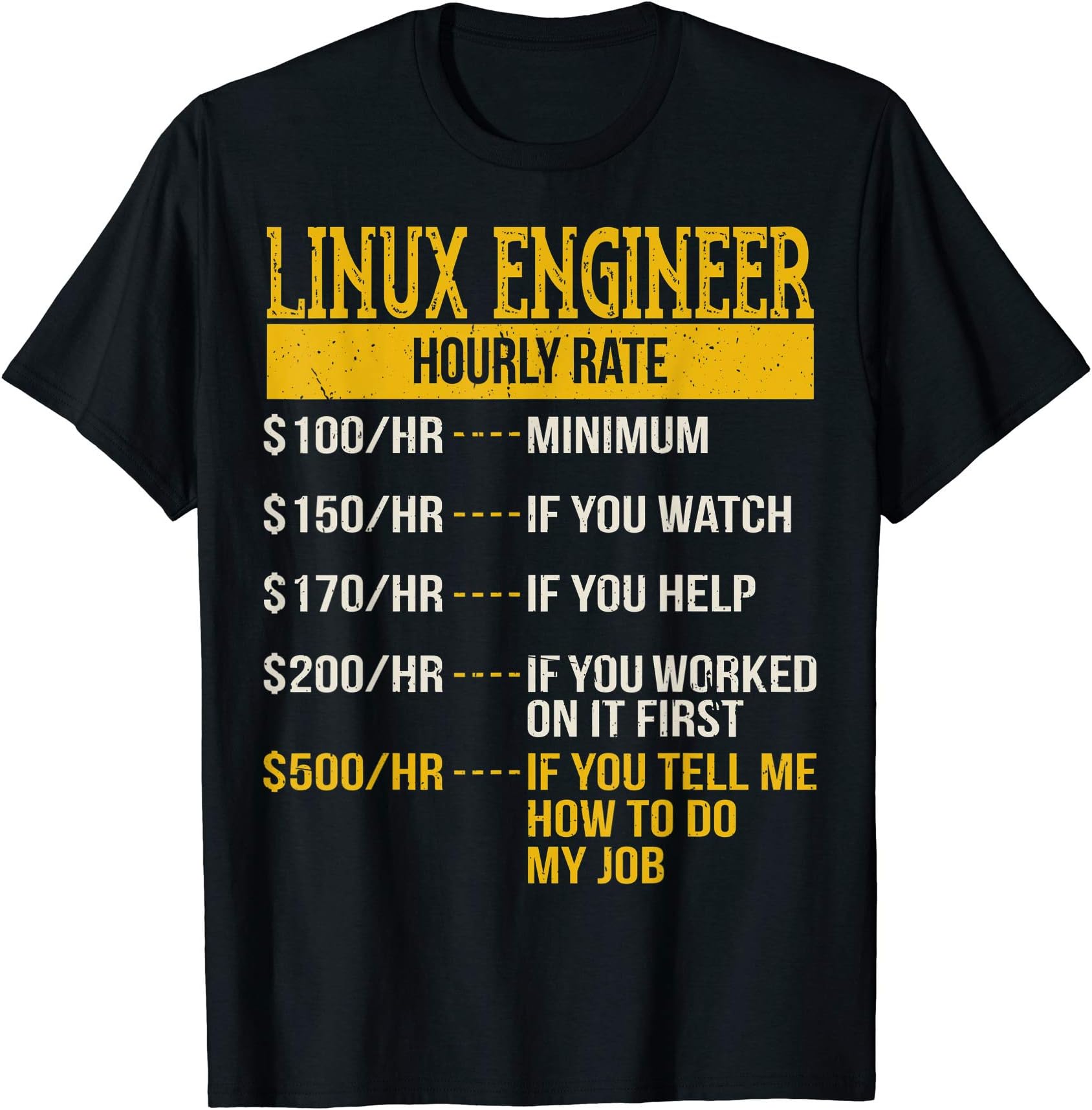 Lustige Geschenke von DevOps Linux IngenieurenHourly Rate Shirt for Linux Engineers, Unix Geek DevOps T-ShirtOEKO-TEX STANDARD 100