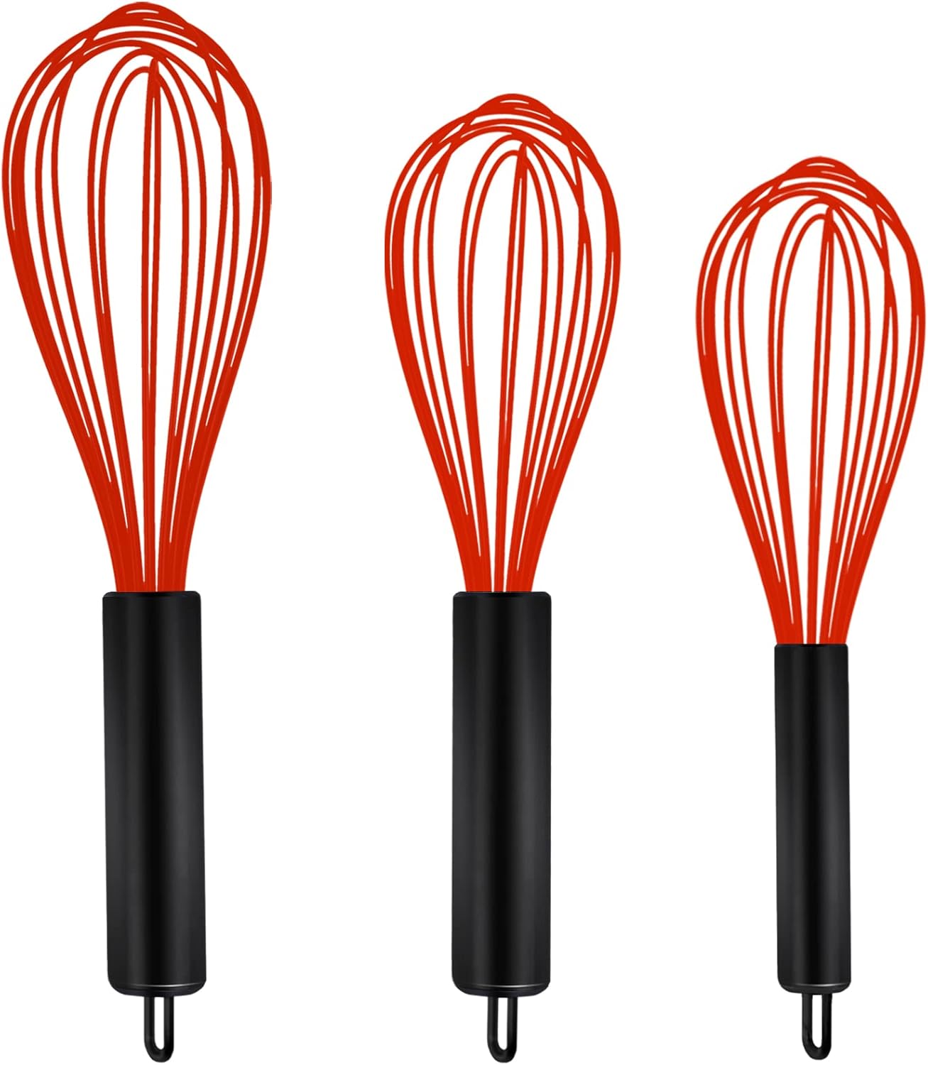 TEEVEA Silicone Whisk 3 Pack Upgraded Kitchen Silicone Whisk Balloon Wire Whisk Set