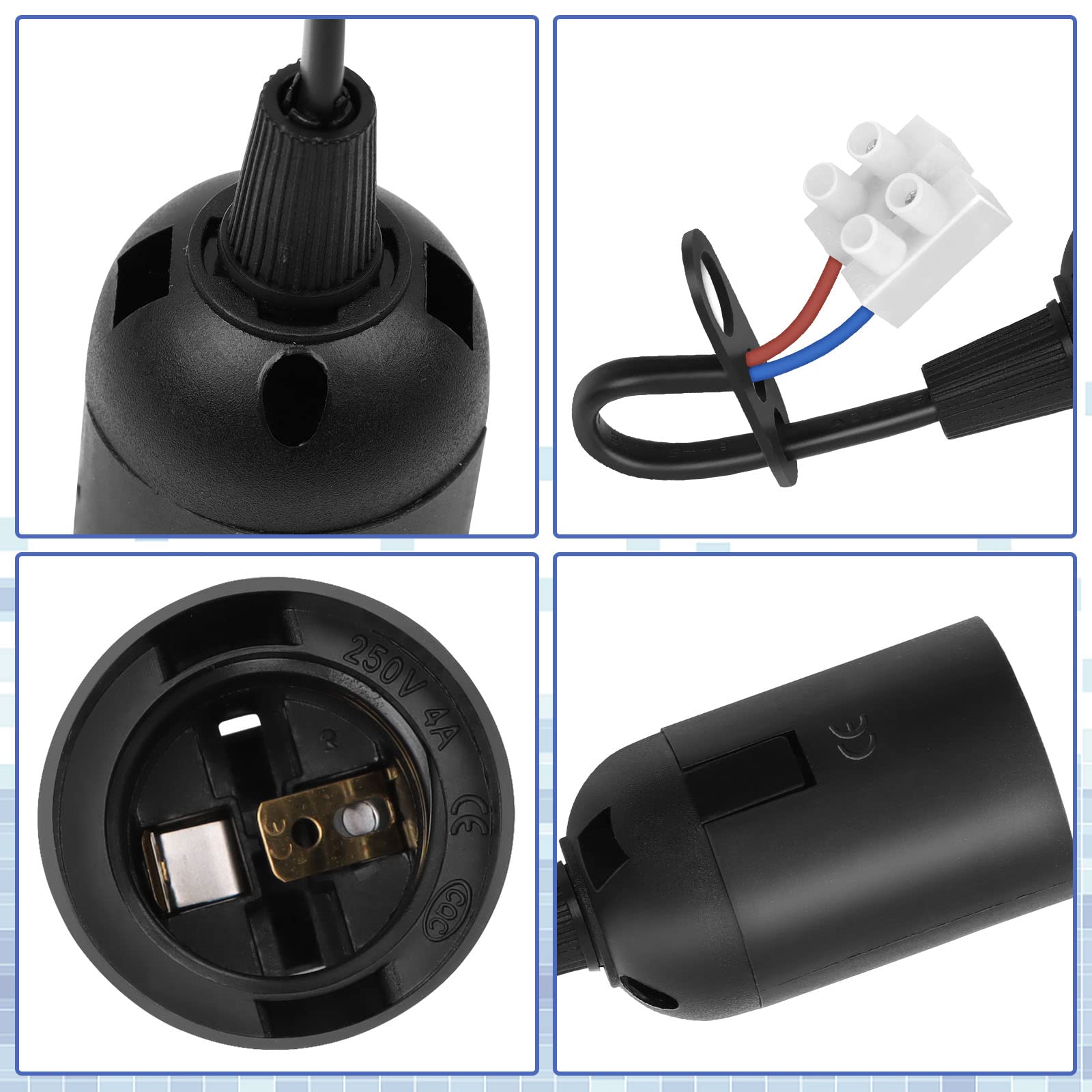 HOMEJOY 10 Pièces Douille E27 Avec Câble - Lampe Suspendue 4A 250V Pour Ampoules LED Et Incandescentes