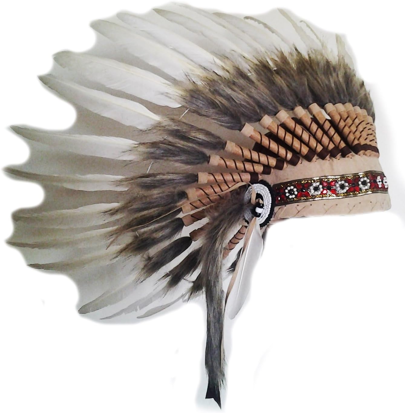 X41 - Indian Style Feather Headdress/Warbonnet White Feathers (30 Inch / 75 Cm)