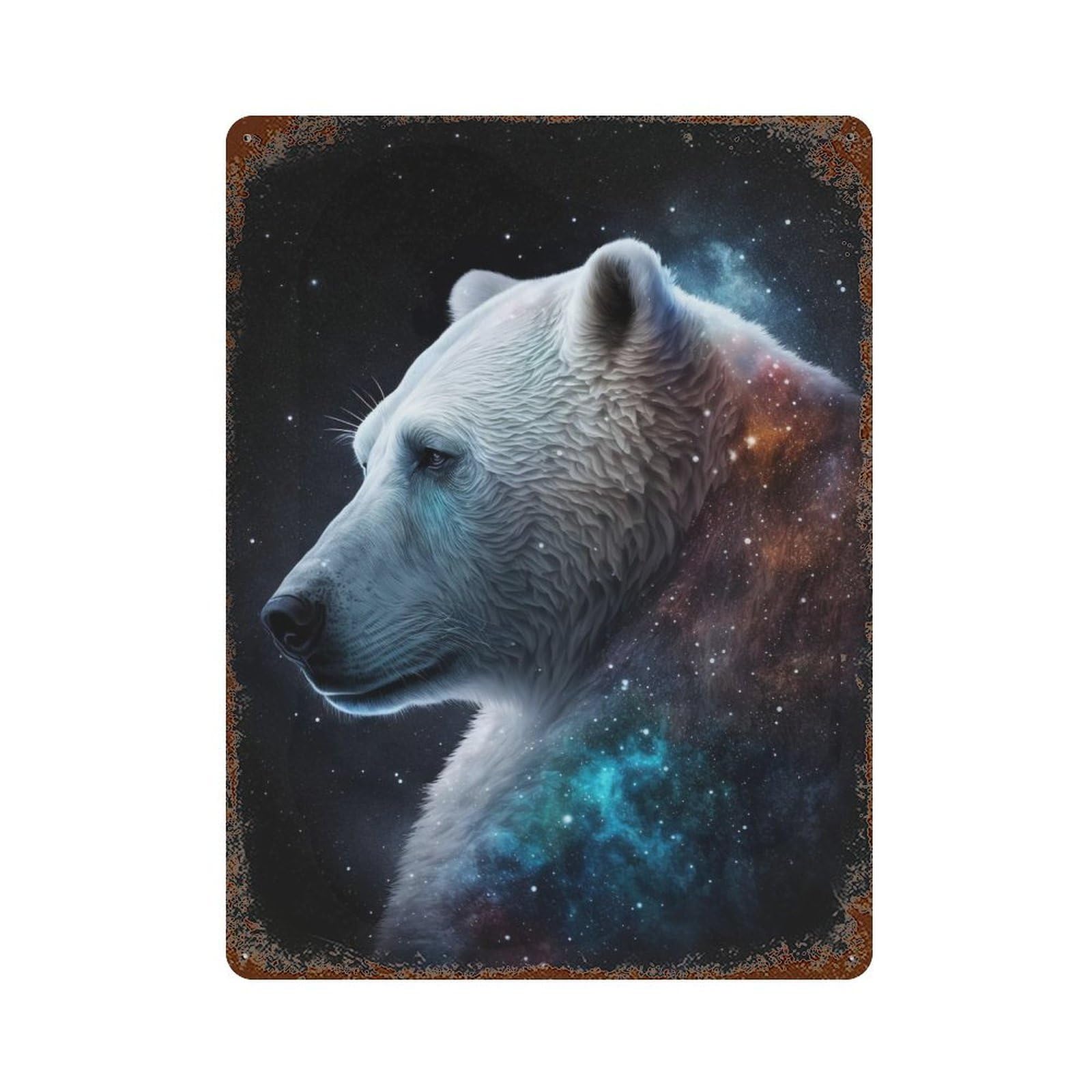 Decorative Tin Sign with Cosmic Polar Bear Profile Design 15.7"x11.8", for Basement, Hobby Room And Garage Decor, Farmhouse Wall Decor