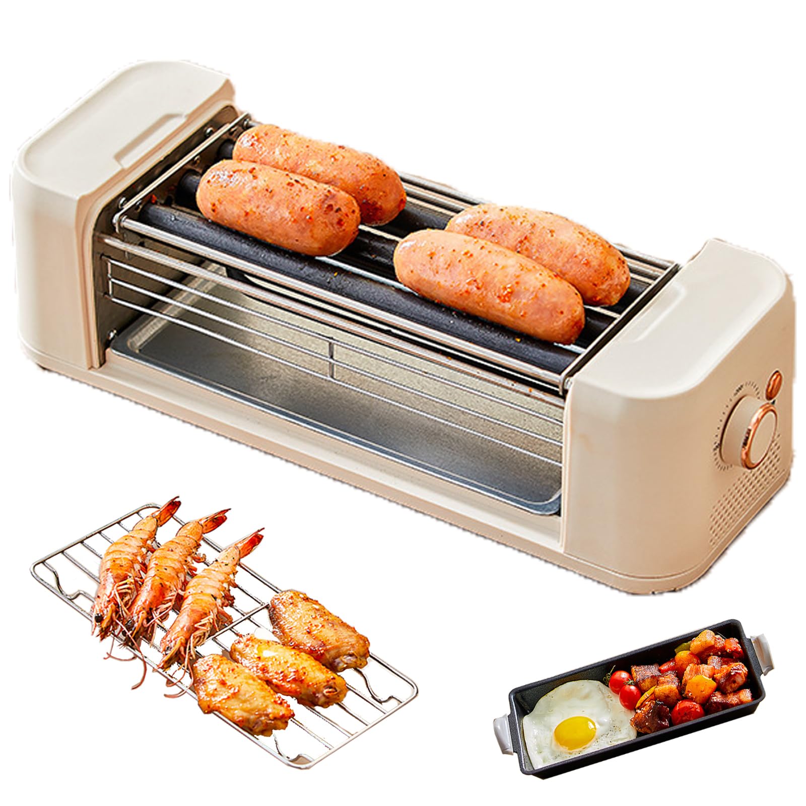 Máquina pequeña para hacer perritos calientes, 500 W, mini máquina para hacer perritos calientes con salchichas a la parrilla, control de temperatura de 0-300 ℃, calentador de perritos calientes para