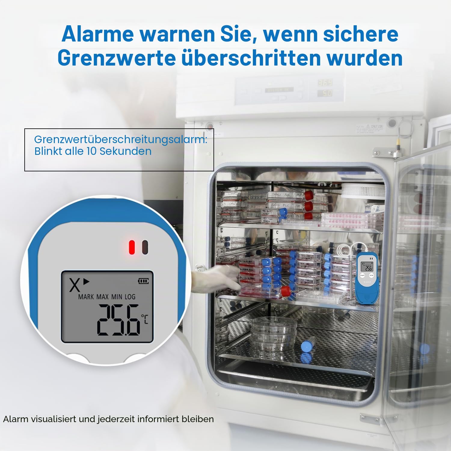 TherElc TE-03 ELT Datenlogger für extrem niedrige Außentemperaturen, -100 °C~ +100 °C, MKT-Berechnung, 32.000 Punkte, wiederverwendbarer USB-Recorder für Labor, Backofen und medizinische Kühlschränke