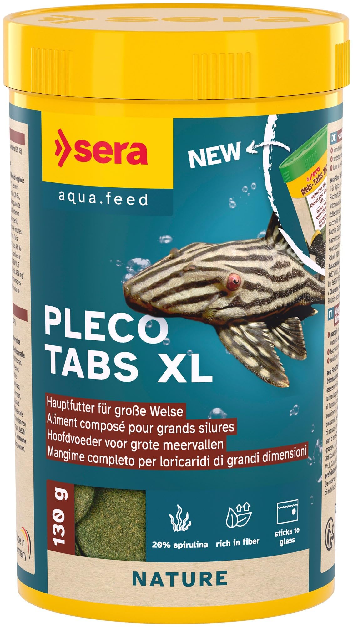 sera Pleco Tabs XL 250 ml (130g) | Fischfutter Aquarium für größere Welse & Bodenfische | 19% natürliches Spirulina unterstützt Verdauung | Wels Futtertabletten | Welsfutter Aquarium