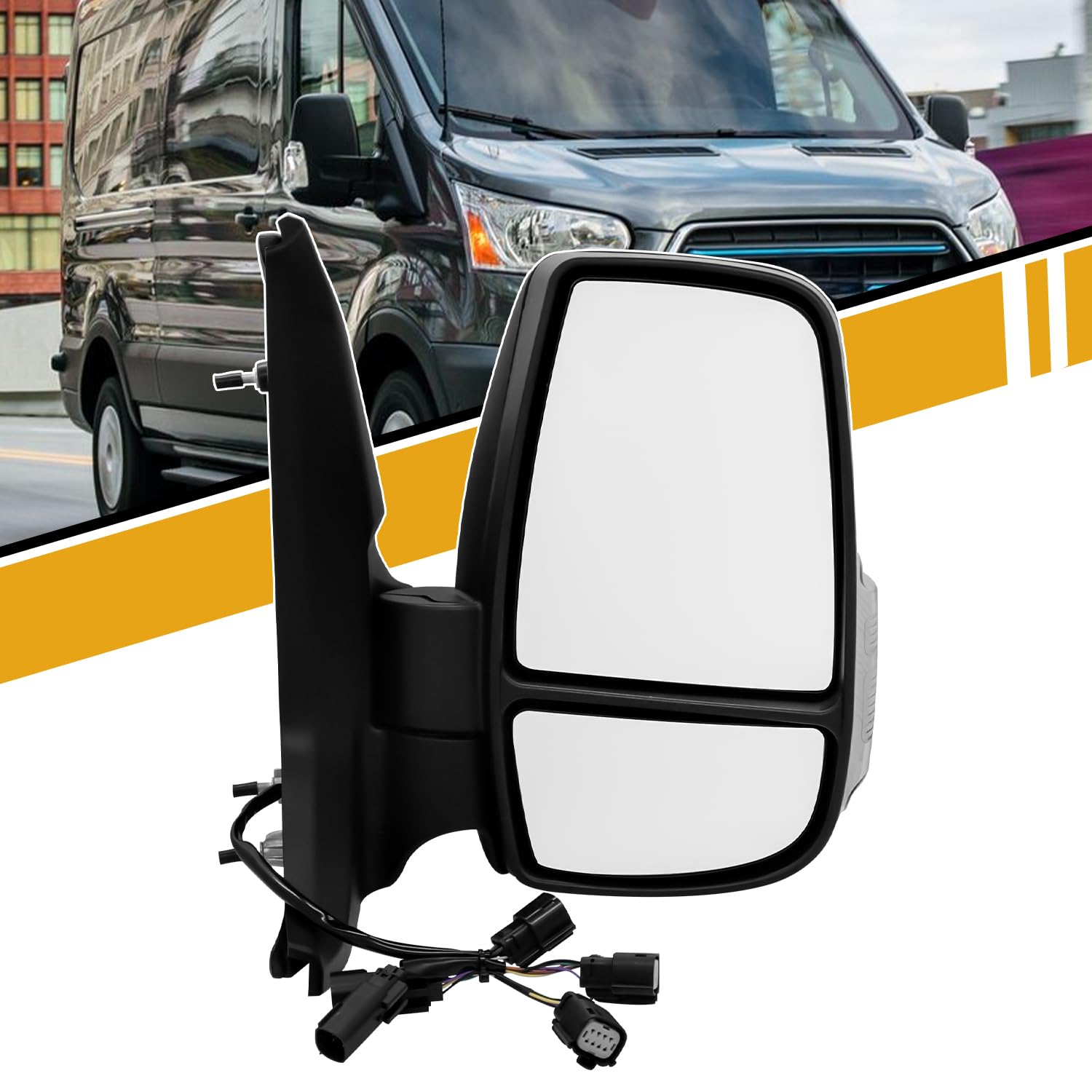 Mirror Assembly Compatible with Ford Transit 150 250 350(HD) 2015-2019, 6 Pin, w/Heat, w/Signal Light, Power Glass, w/o Power Fold, OE-Style Replace CK4Z-17683-CA, Right Passenger Side