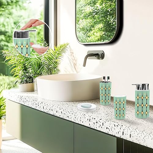 Miniatura 2 de Bathroom Accessory Set 6 Piece Mid Century Vintage 1950s Modern Retro Geometric Lattice Star Trash can, Toothbrush Holder, Soap Dispenser, Soap