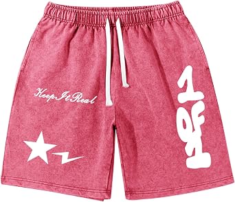 Graphic Shorts Men Streetwear Y2k Short Mens Stars Lettering Print Shorts Vintage Drawstring Acid Washed Short