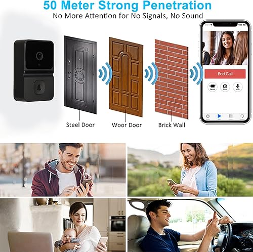 Miniatura 6 de Timbre de puerta con timbre de video con timbre, 1080P HD visión nocturna audio de 2 vías, lente gran angular, reproducción de almacenamiento en la