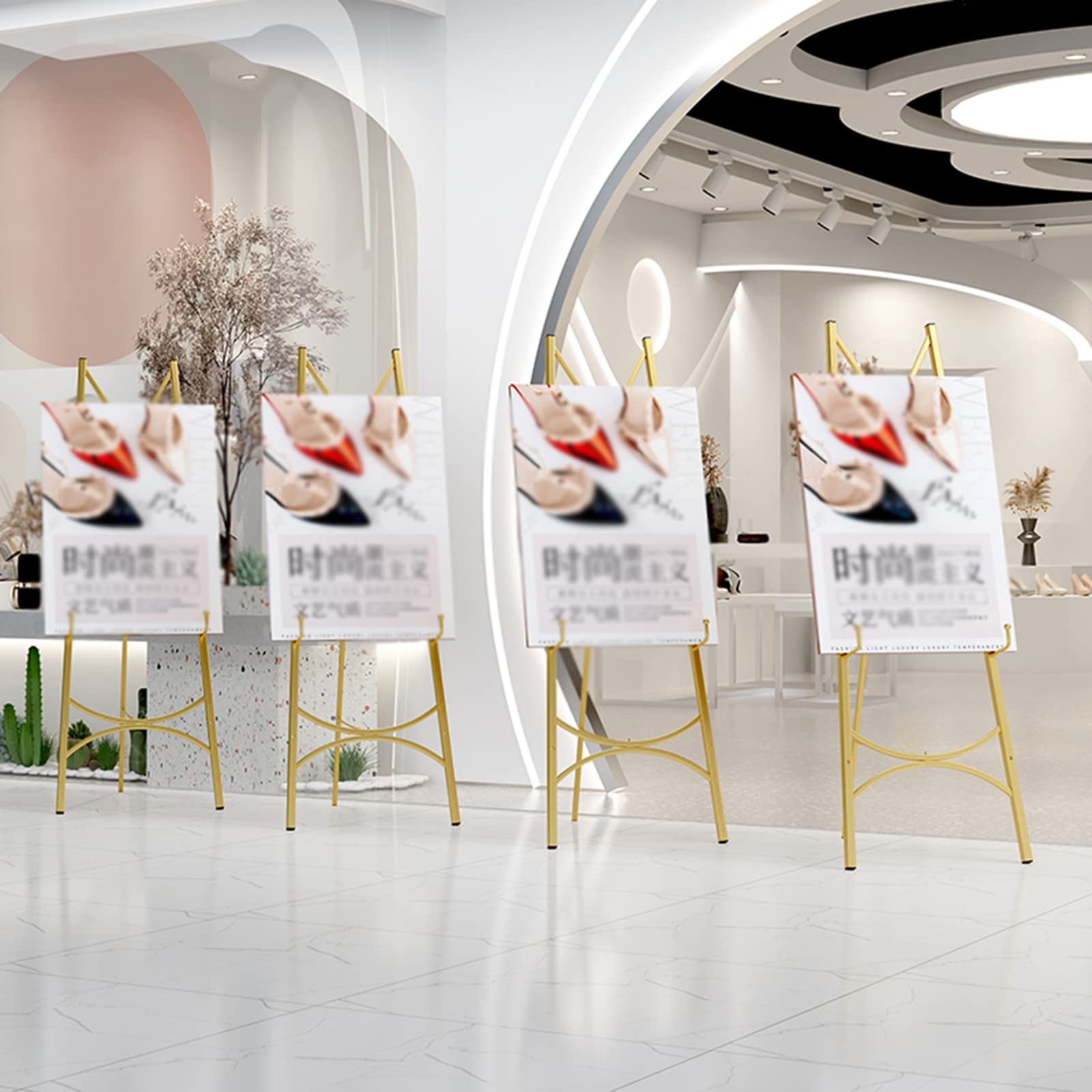 Leichte Staffelei für Hochzeiten, zusammenklappbare Staffelei aus Metall, tragbarer und verstellbarer Präsentationshalter mit Stativ (Schwarzgold, 50 x 150 cm)