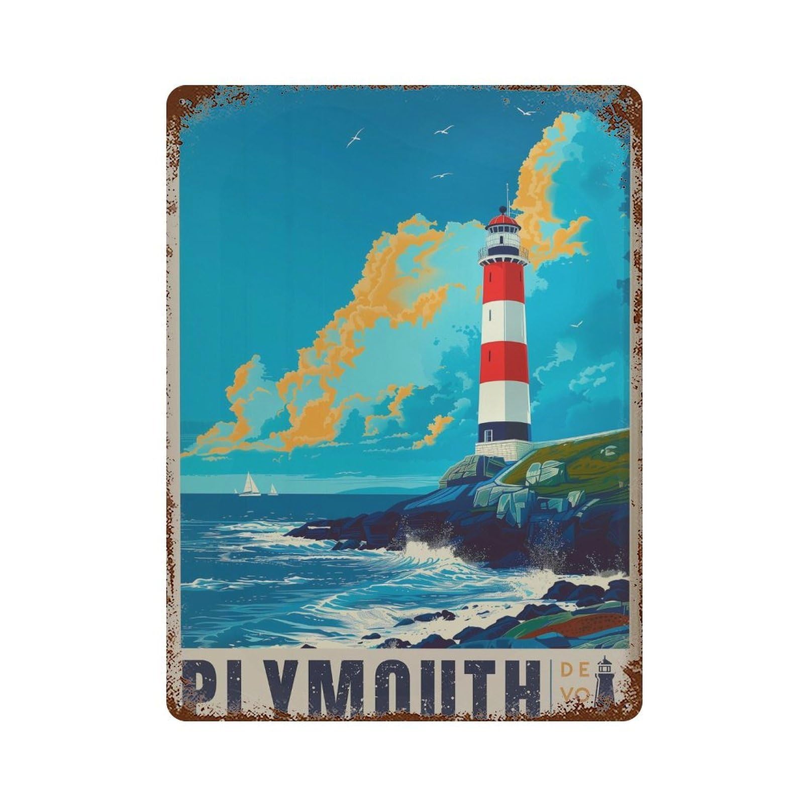 xiaoxiaoshen Plymouth England Travel Seaside UK Wall Decor Art Metal Tin Poster Modern Home Decor Art Home Bar Shop Decorations Vintage Sign 40x30cm