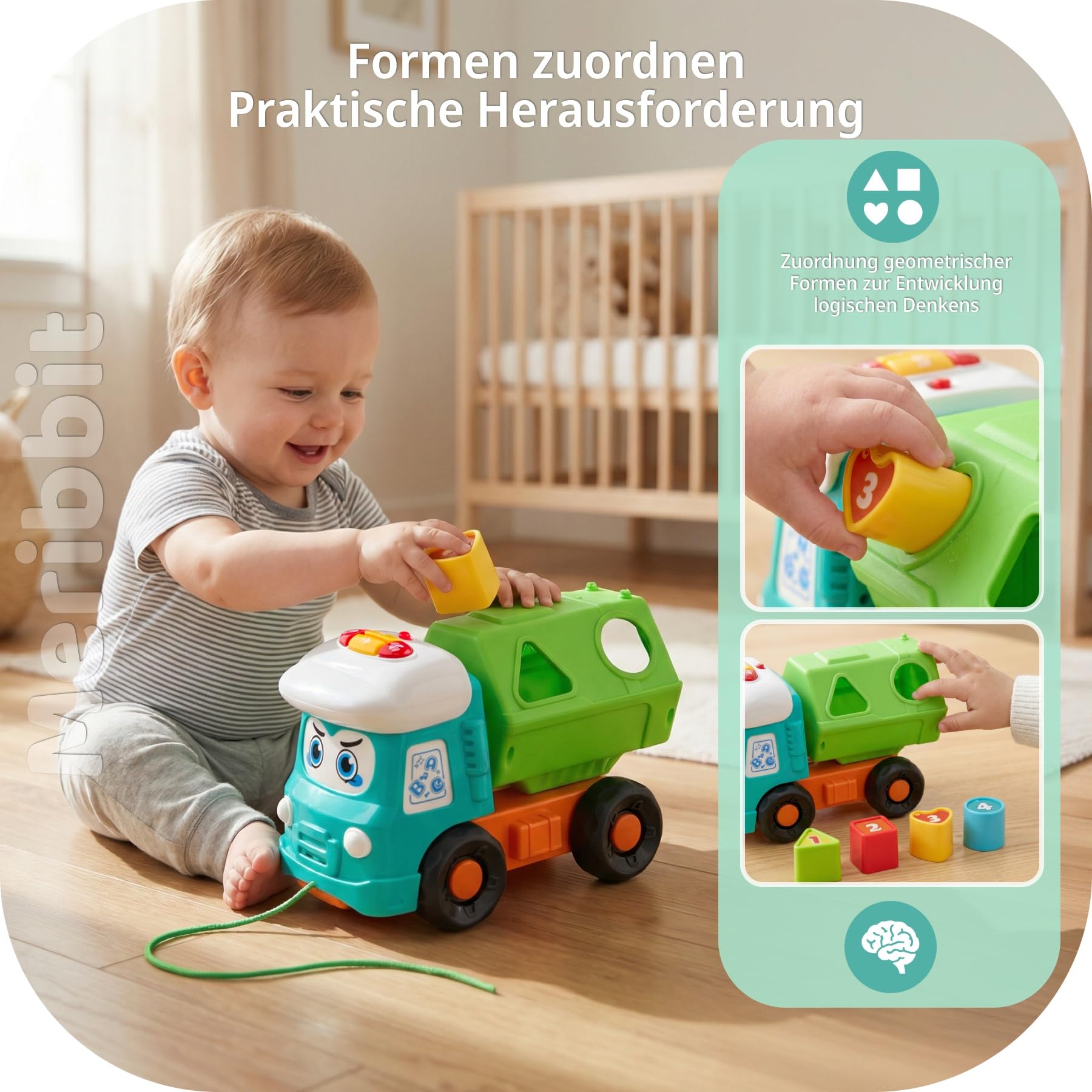 Montessori-Spielzeug LKW Spielzeug für 1-3 Jahre Kinder, Sinnesförderndes Spielzeug mit Licht & Sound, Baustellenfahrzeuge Kinder, Auto Spielzeug 2 Jahre Junge, Bagger & Müllauto