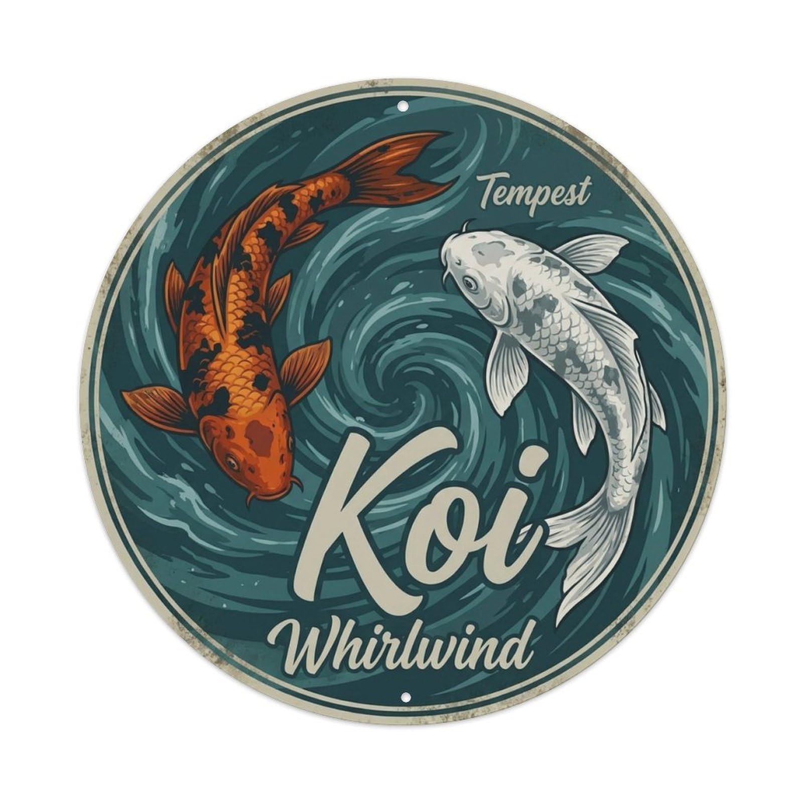 Koi Carp Water Storm Dynamic Wave Classic Metal Tin Sign Plaque Wall Decor for Cafe, Man Cave, Club Bar, Office, Home Garden Round Metal Poster 8x8Inch