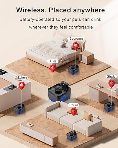 Miniatura 7 de Fuente de agua para gatos sin cable, fuente para gatos que funciona con pilas, fuente de agua inalámbrica para mascotas, dispensador automático de
