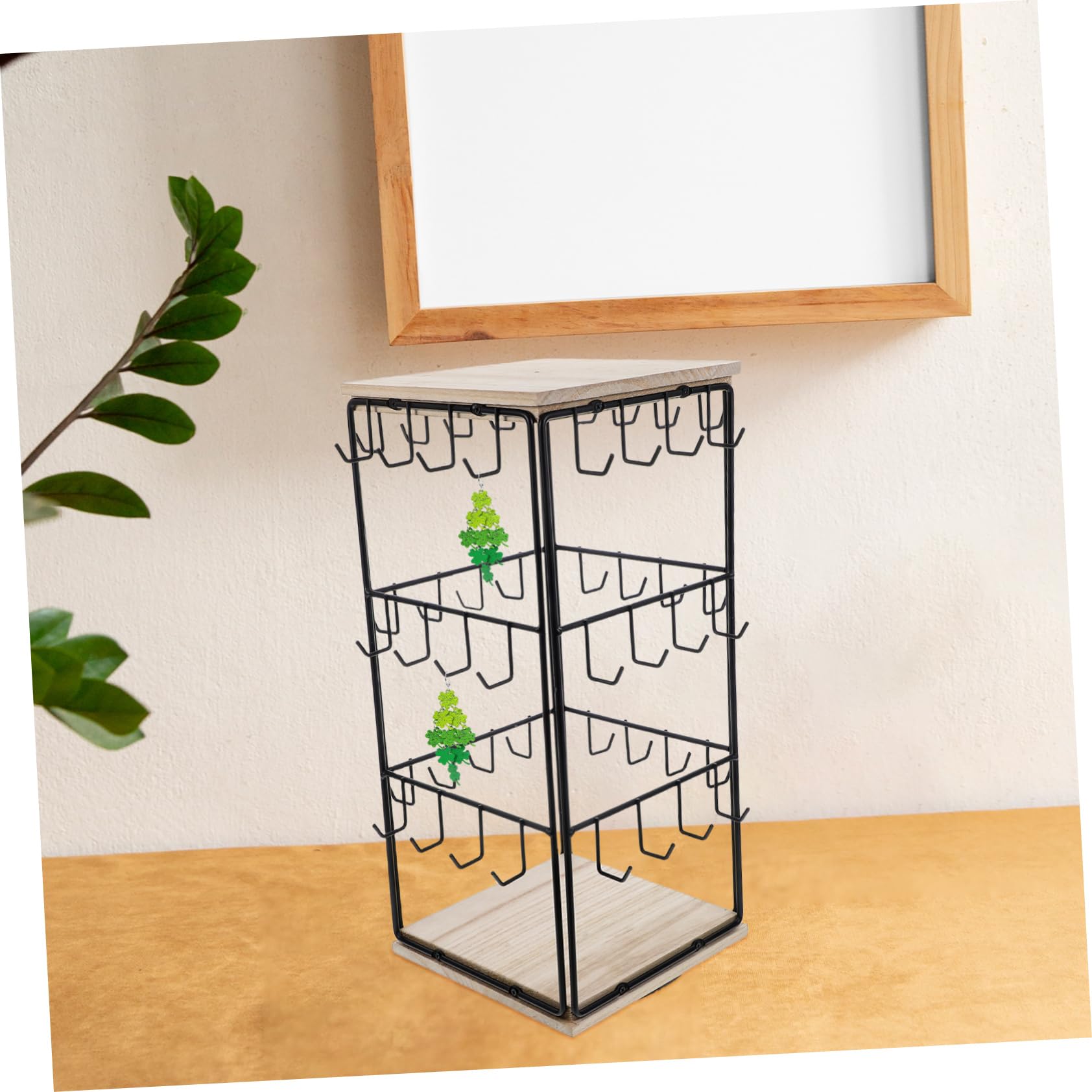GLEAVI Schmuckständer aus Eisen und Holz mit Haken Multifunktionaler Ohrringhalter Organizer und Platzsparendes Aufbewahrungsdisplay für Ringe und Ohrringe im Minimalistischen Turm
