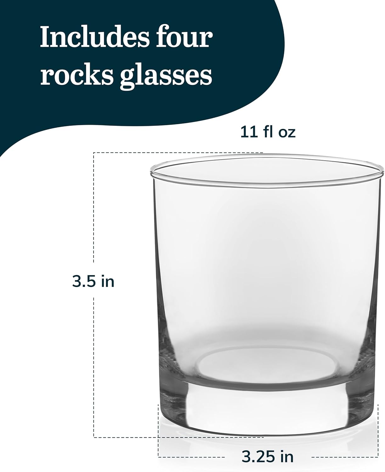 Libbey Heavy Base Rocks Cocktail Glasses Set, Clear Whiskey Glasses Set of 4 with Weighted Base and Simple Lines, Heavy Drinking Glasses for Parties - Image 3