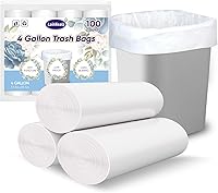 LainNeala 4 Gallon Small Trash Bags, 100 Count White Unscented Drawstring Garbage Can Liners for Bathroom, Kitchen - Leakproof Star Seal